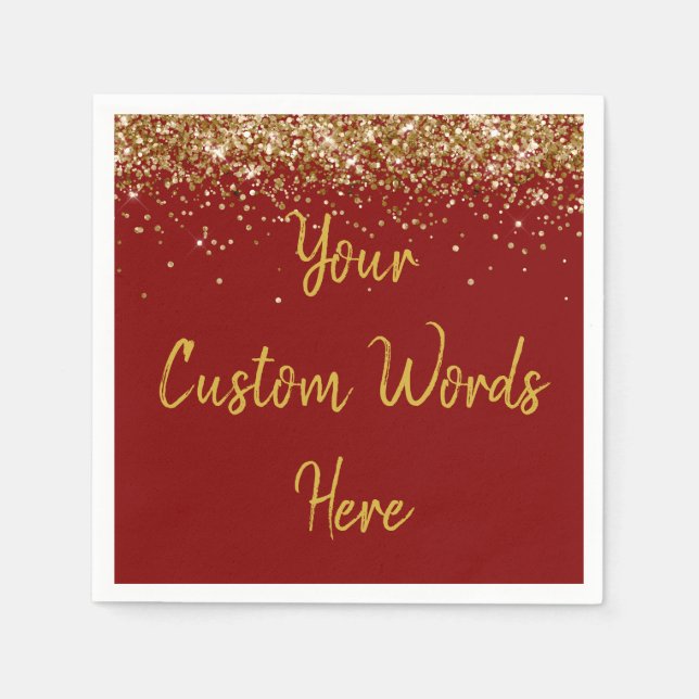 Custom Maroon & Gold Glitter Birthday Party Favour Napkin (Front)