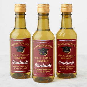 Custom Maroon Gold Graduation Party Mini Wine Label