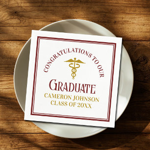 Custom Maroon Gold Medical School Graduation Napkin