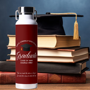 Custom Maroon Graduation 2025 Graduate Gift Water Bottle