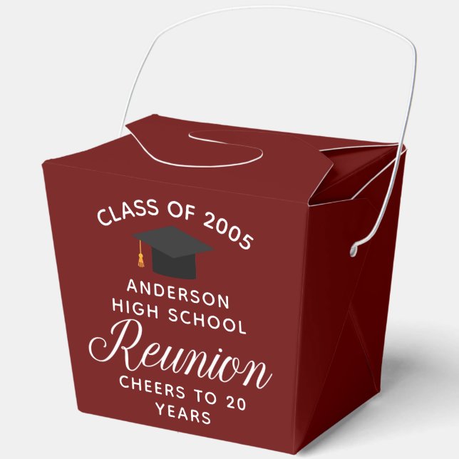 Custom Maroon High School Reunion Party Fortune Favour Box (Front)