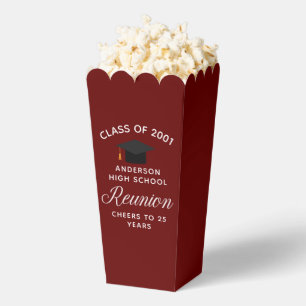 Custom Maroon High School Reunion Party Popcorn Favour Box