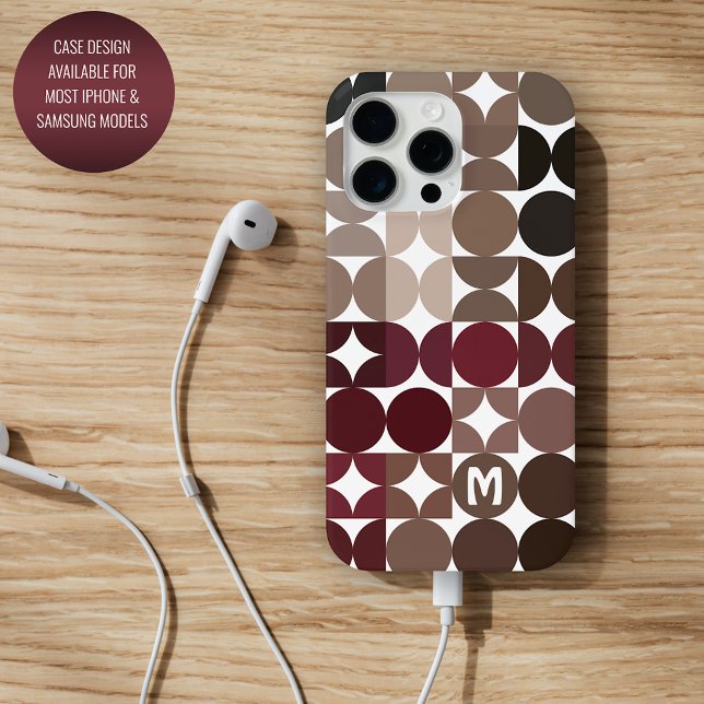 Custom Maroon Red Beige Tan Brown Retro Pattern iPhone Case (Creator Uploaded)