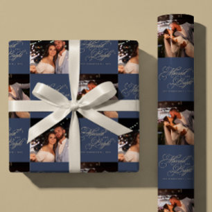 Custom Married and Bright 2 Photo Christmas Wrapping Paper