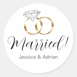 Custom Married White Diamond Wedding Rings Classic Round Sticker
