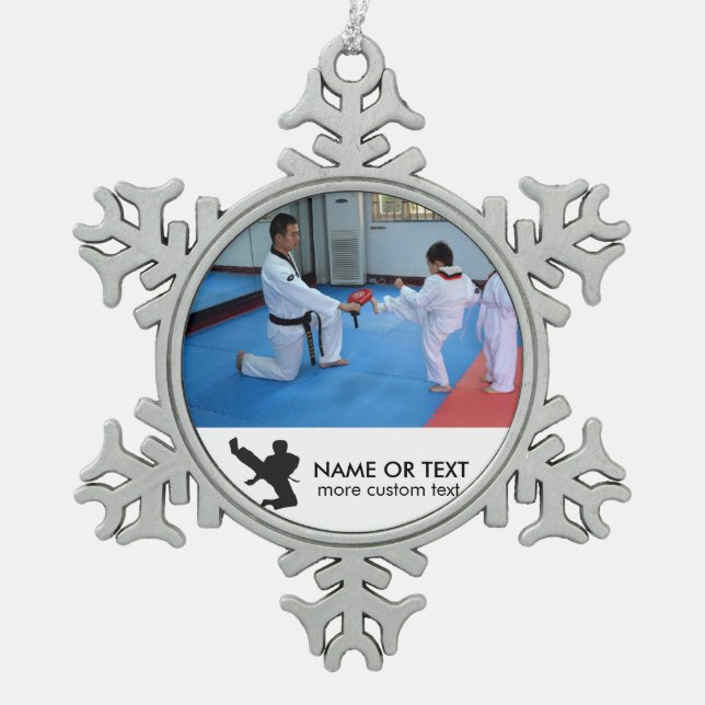 Custom Martial Arts Photo Christmas Snowflake Snowflake Pewter Christmas Ornament (Front)