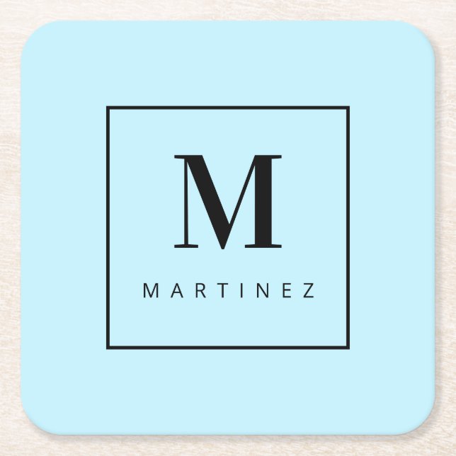 Custom Marvellous Monogram Light Blue Square Paper Coaster (Front)