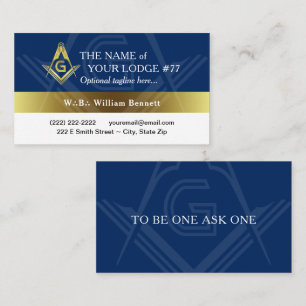 Custom Masonic Business Card Freemasonry Blue Gold