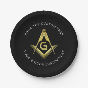 Custom Masonic Party Supplies   Black Gold Paper Plate