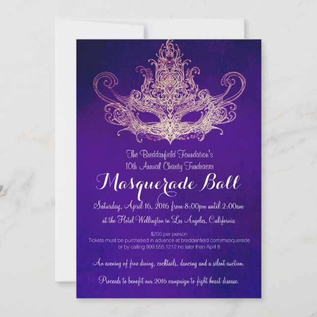 Custom Masquerade Ball Charity Event Invitations (Front)