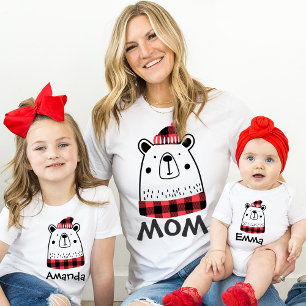 Custom Matching Family Christmas Plaid Bear Family T-Shirt