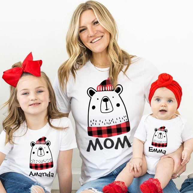 Custom Matching Family Christmas Plaid Bear Family T-Shirt (Creator Uploaded)