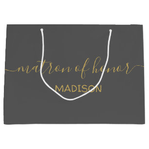 Custom Matron of Honour Name Girly Gold Script Gre Large Gift Bag