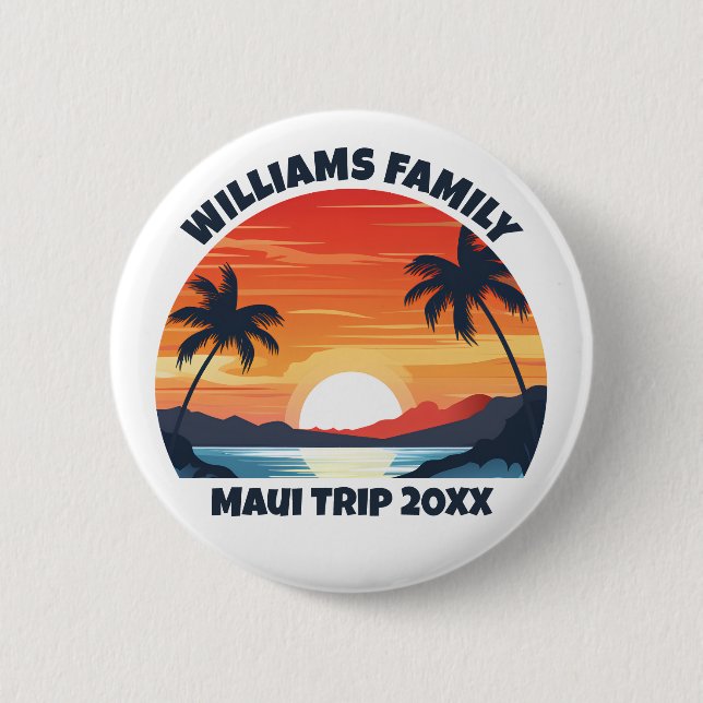 Custom Maui Trip Cool Sunrise Palm Trees 6 Cm Round Badge (Front)