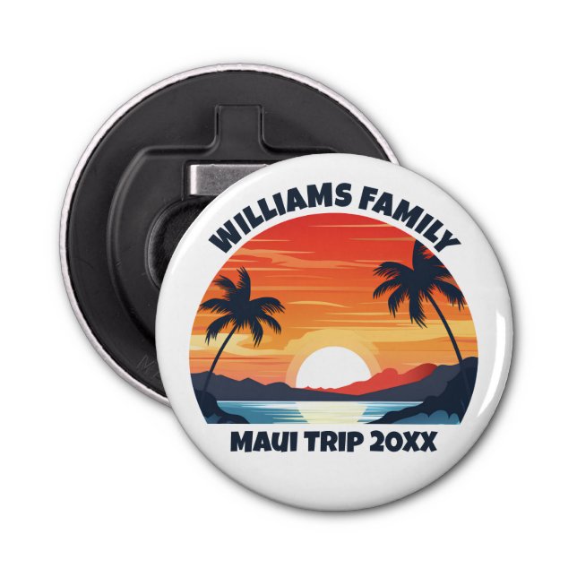 Custom Maui Trip Cool Sunrise Palm Trees Bottle Opener (Front)