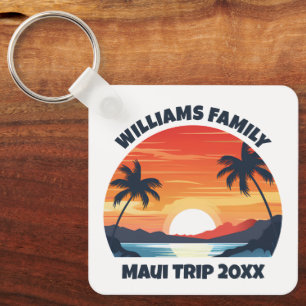 Custom Maui Trip Cool Sunrise Palm Trees Key Ring