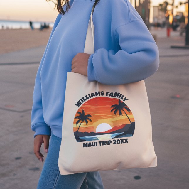 Custom Maui Trip Cool Sunrise Palm Trees Tote Bag (Creator Uploaded)