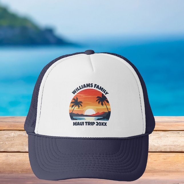 Custom Maui Trip Cool Sunrise Palm Trees Trucker Hat (Creator Uploaded)