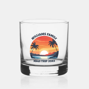 Custom Maui Trip Sunrise Palm Trees Keepsake Whiskey Glass