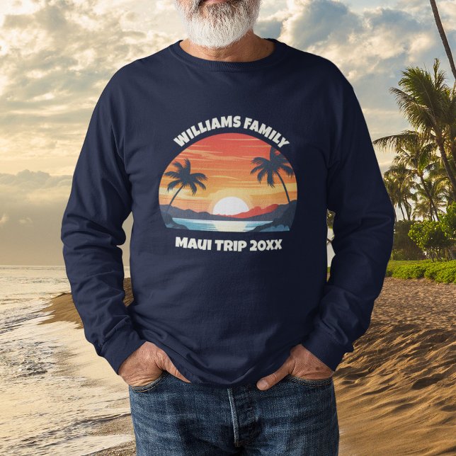 Custom Maui Trip Sunrise Palm Trees Long Sleeve Tri-Blend Shirt (Creator Uploaded)