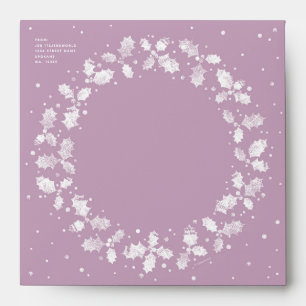 Custom Mauve Holly Wreath Return Address Square Envelope