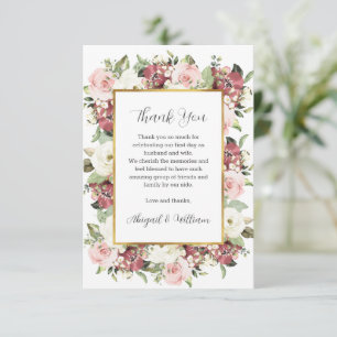 Custom Mauve Pink Florals Gold Frame Sage Green  Thank You Card