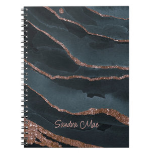 Custom Mauve Rose Gold Dark Blue Marble Pattern Notebook