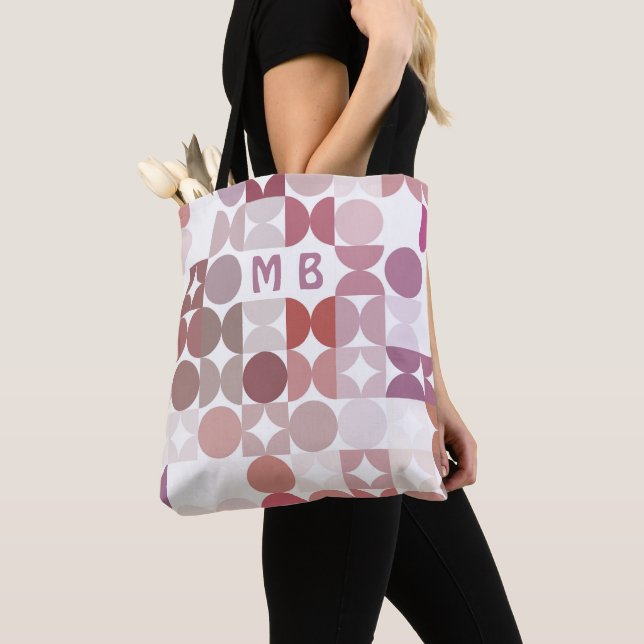 Custom Mauve Taupe Blush Pink Retro Art Pattern Tote Bag (Close Up)