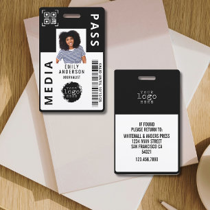 Custom Media Pass Photo ID Business Logo   Black ID Badge