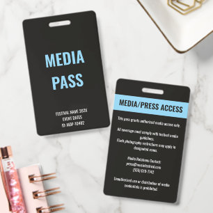Custom Media Press Access Concert Festival Blue ID Badge