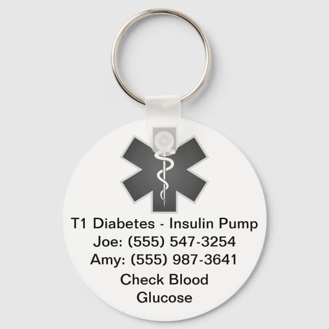 Custom Medical Alert Keychain Grey (Front)