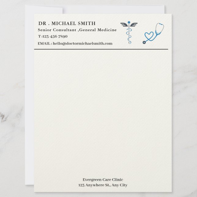 Custom Medical Doctor Letterhead (Front)