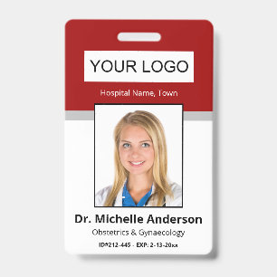 Custom Medical Professional Red Photo Identity ID Badge