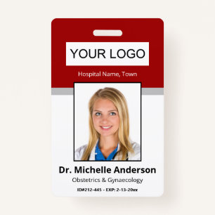 Custom Medical Professional Red Photo Identity ID Badge