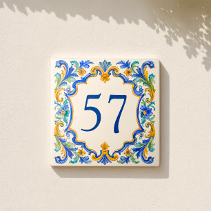 Custom Mediterranean Azulejo House Number Tile