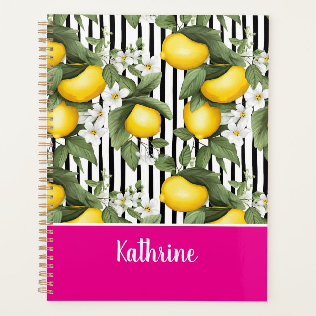 Custom Mediterranean Lemon Pattern Planner (Front)