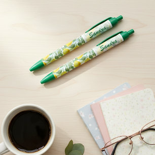 Custom Mediterranean Summer Lemon Fruit Pattern Black Ink Pen