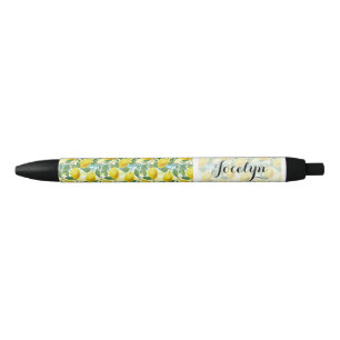 Custom Mediterranean Summer Lemon Fruit Pattern Black Ink Pen