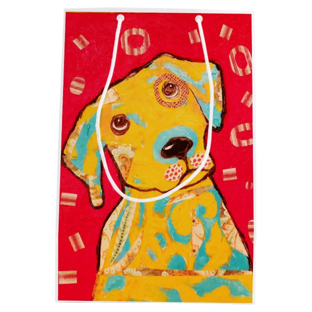 Custom Medium Gift Bag with Curious Dog (Back)