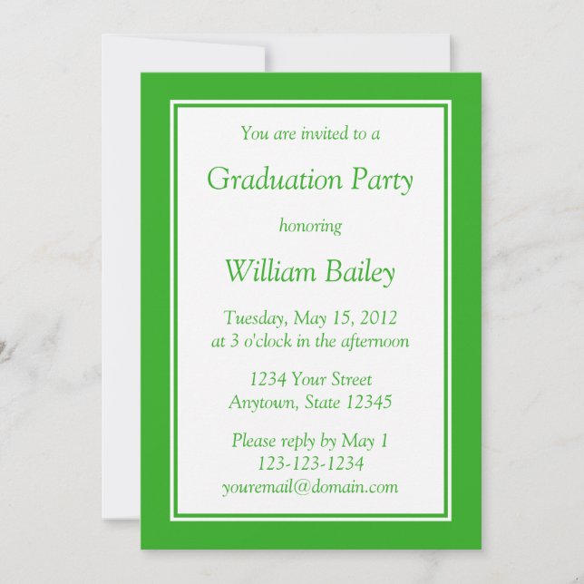 Custom Medium Green Invitation with Green Text (Front)