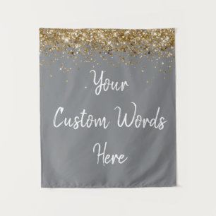Custom Medium Grey Gold Birthday Party Photo Booth Tapestry