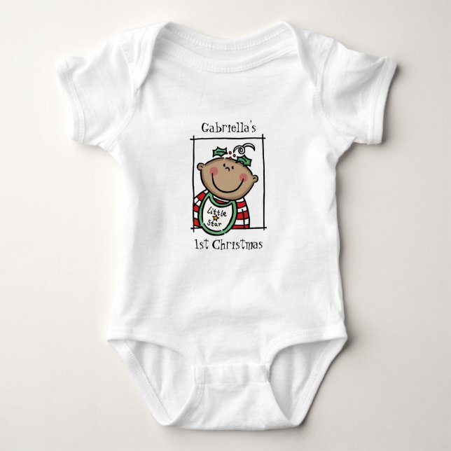 Custom Medium Skin Tone Baby's First Christmas Baby Bodysuit (Front)