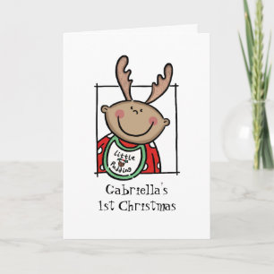 Custom Medium Skin Tone Baby's First Christmas Holiday Card