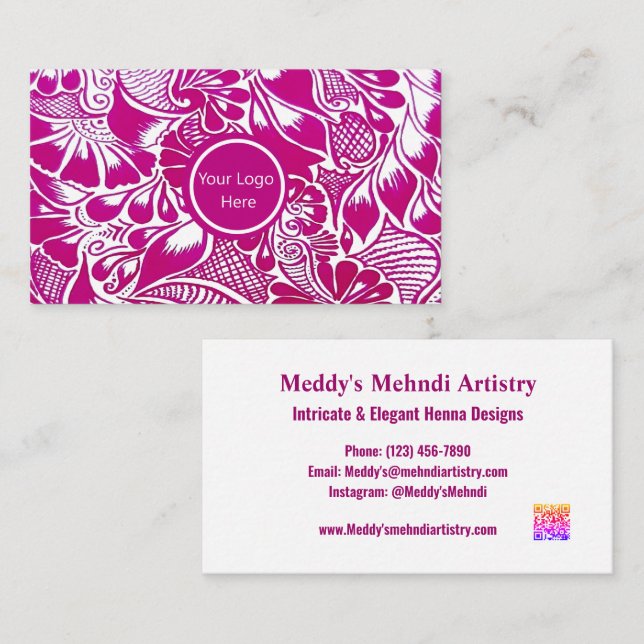 Custom Mehndi Artist Business Card with QR Code an (Front/Back)