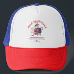 Custom Mele Kalikimaka Santa Hawaiian Christmas  Trucker Hat<br><div class="desc">Celebrate Christmas with a tropical twist! This Custom Mele Kalikimaka t-shirt features a laid-back Santa in a Hawaiian shirt and sunglasses, carrying a surfboard. Personalise it with your family name, favourite Hawaiian destination, and year. Perfect for adding island vibes to your holiday festivities, this fun and unique shirt brings aloha...</div>
