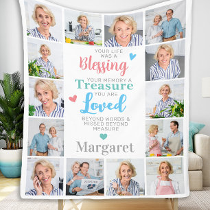 Custom Memorial 14 Photo Collage Remembrance  Fleece Blanket