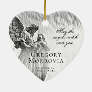 Custom Memorial Angel in Black and White Ceramic Tree Decoration