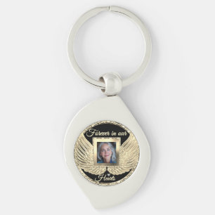 Custom Memorial Angel Wings Add Photo Key Ring