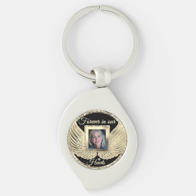 Custom Memorial Angel Wings Add Photo Key Ring (Front)