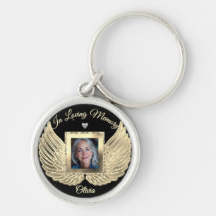 Custom Memorial Angel Wings Add Photo Key Ring